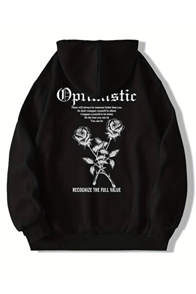 MANCY Unisex Optimistic Gül Printed Oversized Winter 3 Thread 100% Cotton K H...