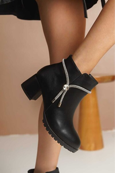 VENTİ VENTİSCAA Kadın Taşlı Detay Fermuarlı Kısa Bot