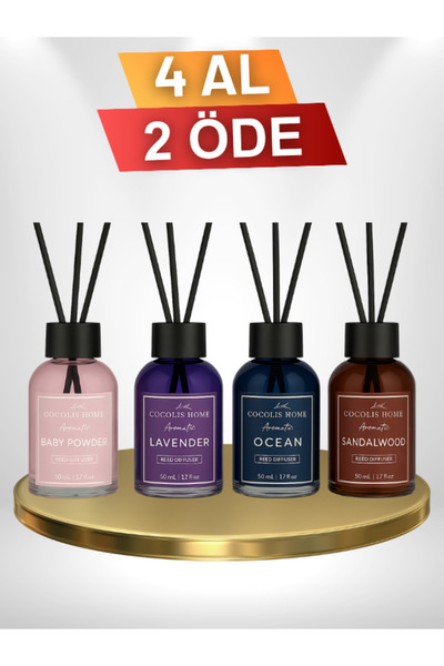 Cocolis Home 4'LÜ ÇUBUKLU ODA KOKUSU SETİ - AVANTAJLI PAKET (BABY POWDER-LAVE...