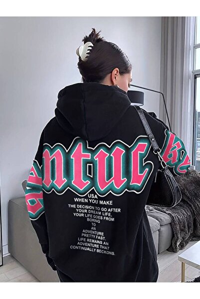 NoVibe مقاس كبير للجنسين عند صنع سويت شيرت بقلنسوة كبير الحجم ومطبوع