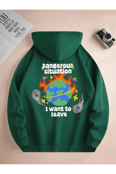 MANCY Hanorac unisex cu glugă, supradimensionat, imprimat cu situații pericul...