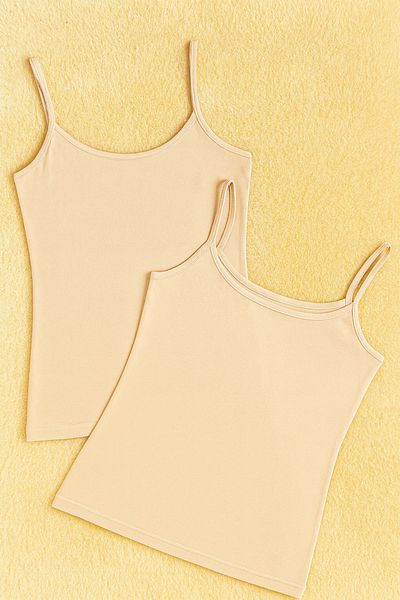 QKK Women's Modal Cotton Lycra Extra Piping Rope Strap 2-Piece Undershirt Q6K6K0T2Ka