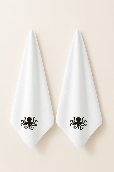 LIWOGY Octopus Embroidered Double Towel Hand & Face & Hair Towel Set
