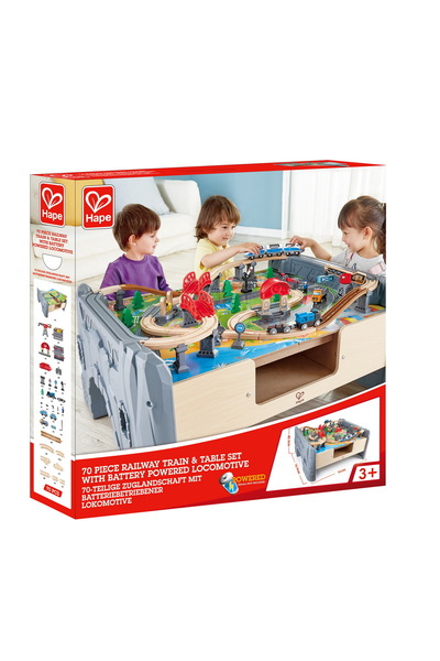 Hape Set Masa Cu Locomotiva Si 70 De Sine De Tren