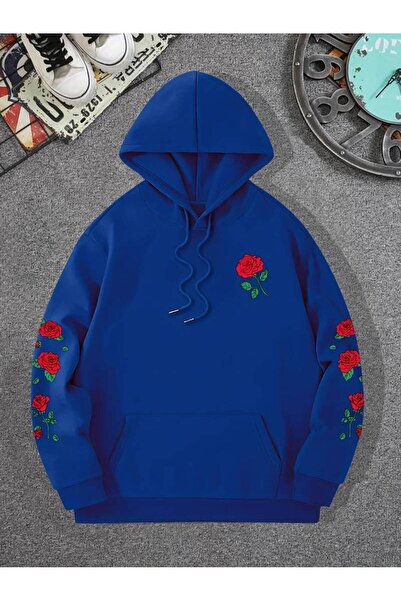 MANCY Унисекс суитшърт с качулка с флорален принт, овърсайз, зимна, 3-слойна,...