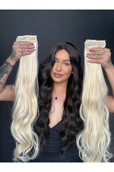 Suzan Peruk Platin 8 parça Dalgalı uzun Çıt Çıt Saç 70cm Ekstra yoğun 250 gra...