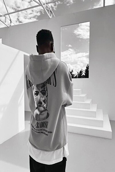 NoVibe Hanorac cu glugă cu glugă cu imprimeu Gangster's Paradise, gri praf