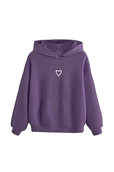 NoVibe Hanorac violet cu glugă cu imprimeu inimă pentru copii