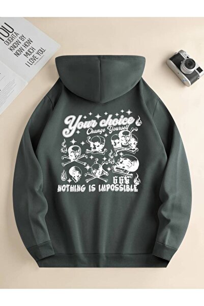 MANCY Hanorac unisex cu glugă, imprimat cu text „Nimic nu este imposibil”, su...