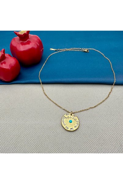 Opia Takı & Aksesuar Steel Zircon Stone Eye Antique Necklace