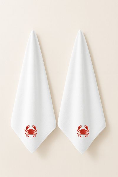LIWOGY Crab Embroidered Double Towel Hand & Face & Hair Towel Set