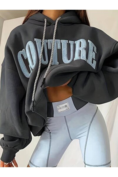 NoVibe سويت شيرت بقلنسوة مقاس كبير للجنسين مطبوع عليه تصميم أزياء مدخنة