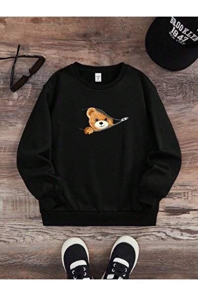 NoVibe Унісекс оверсайз-худі з застібкою-блискавкою та принтом ведмедика