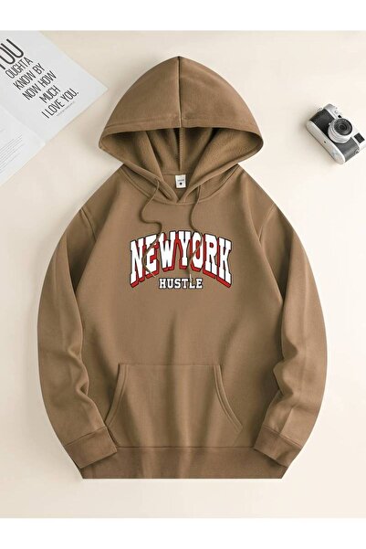 MANCY Unisex New York Hustle Printed Oversized Winter 3 Thread 100% Cotton K ...