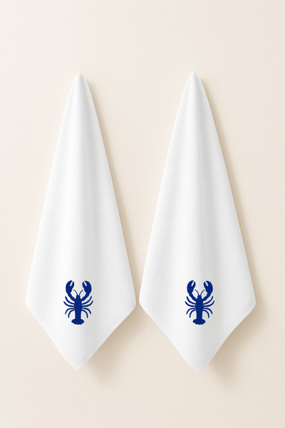LIWOGY Lobster Embroidered Double Towel Hand & Face & Hair Towel Set