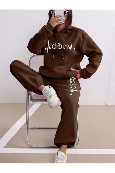 macklin Unisex Men's Women's Cycling Rhythm Printed Oversize 3 Thread Hooded Tracksuit Set