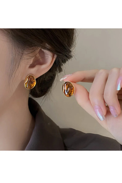 MURASSA BUTİK Vintage Kaplan Gözü Reçine Küpe 3'lü Set