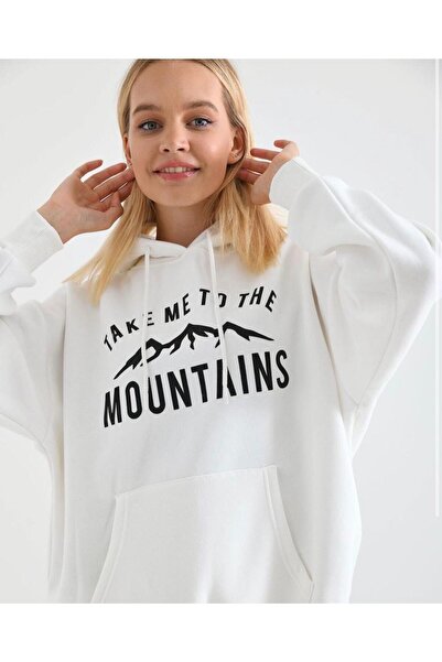 NoVibe Hanorac oversize cu imprimeu Design Mountains