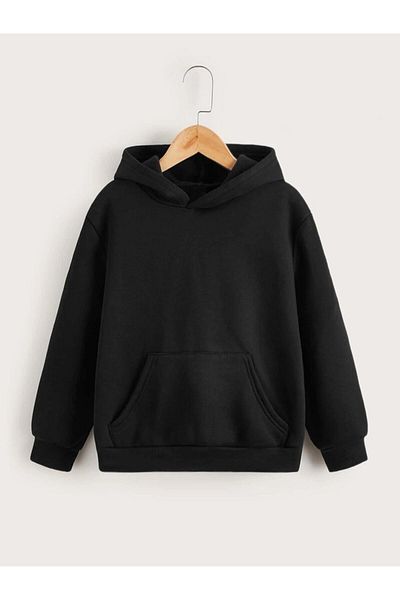 NoVibe 3 Thread Plain Black Unprinted Oversize Hooded Sweatshirt