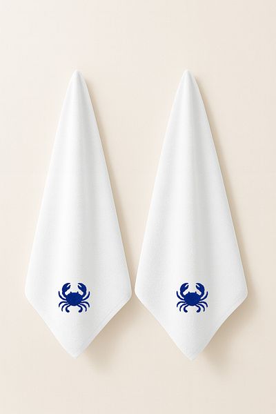 LIWOGY Crab Embroidered Double Towel Hand & Face & Hair Towel Set