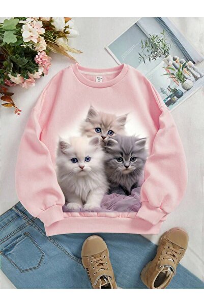 MANCY Hanorac oversize cu imprimeu pentru copii 3 pisici