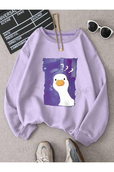 MANCY Children's Duck Printed Oversized Crew Neck Sweatshirt Hoodie