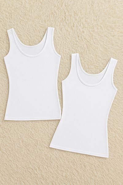 QKK Women's Modal Cotton Lycra Extra Piping Thick Strap 2-Piece Undershirt Q6K6K0T3Ka