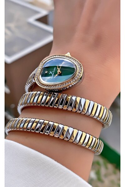 Daniel Klein Yellow Silver Color Snake Watch – Wound Spiral Cord – Green Dial – Original – 2 Years Warranty