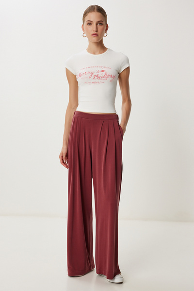 Lovelyİstanbul Wide Leg Draped Modal Trousers Lub0208 Tile