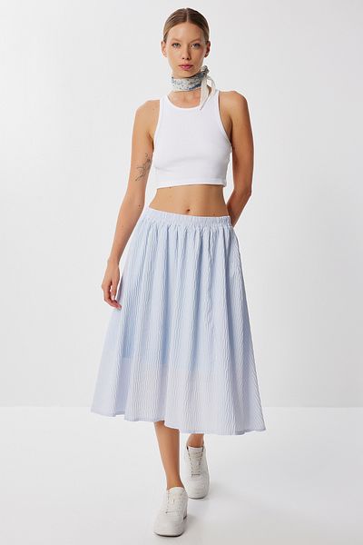 Lovelyİstanbul Textured Flared Woven Skirt Lyy0117 Sky Blue