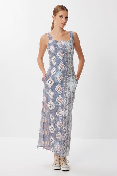 Lovelyİstanbul Rochie tricotată cu model și cu bretele LFF0035 INDIGO BLUE