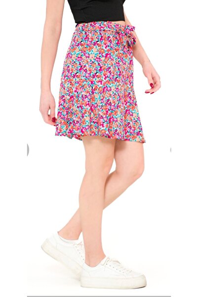 MODA Κόκκινο-ροζ μικροσκοπικό λουλουδάτο υφαντό άνετο σορτς φούστα