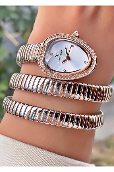 Daniel Klein Rose Silver Color Snake Watch, Wrap Around Watch, 2 Year Guarantee - Original- Women's Wrist Watch