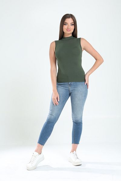 Tight Lady 90% Cotton 10% Lycra Body-Fitting Soft Touch Women's Turtleneck Comfortable Casual Sleeveless Bodysuit