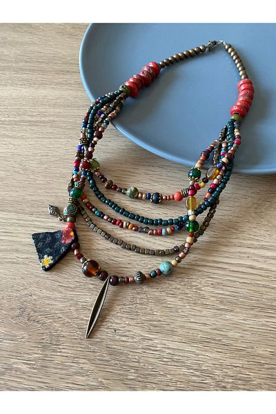 dela otantik Handmade Multicolor Layered Beaded Necklace – Authentic Bohemian & Ethnic Style Big Bijoux Jewelry