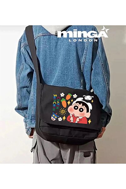 Minga London حقيبة ماسنجر للرسوم المتحركة باللون الأسود - مينجا لندن