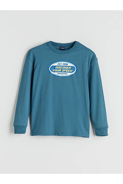 LC Waikiki Tricou pentru băiat cu imprimeu LCW ECO albastru cu gât de bicicletă