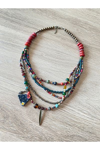 dela otantik Handmade Multicolor Layered Beaded Necklace – Authentic Bohemian & Ethnic Style Big Bijoux Jewelry