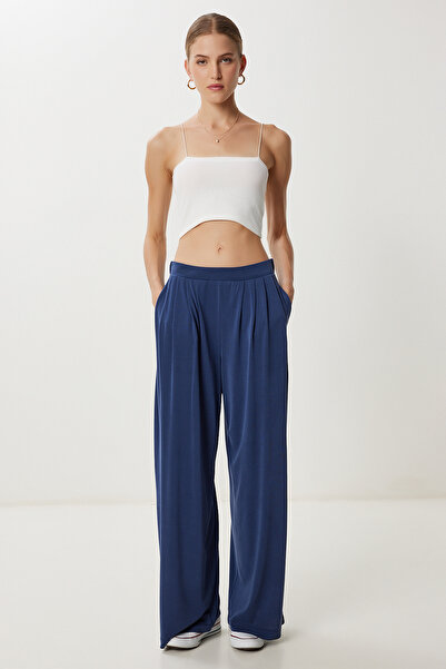 Lovelyİstanbul Geniş Paça Dökümlü Modal Pantolon LUB0208 LACİVERT