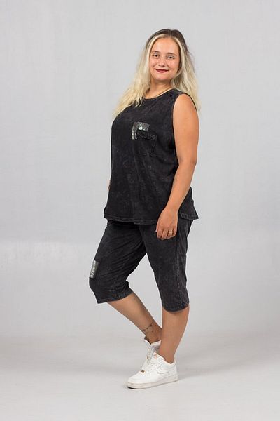 Truva XXL Comfortable Battal Size Washable Cotton Shorts Black Bottom Top Set