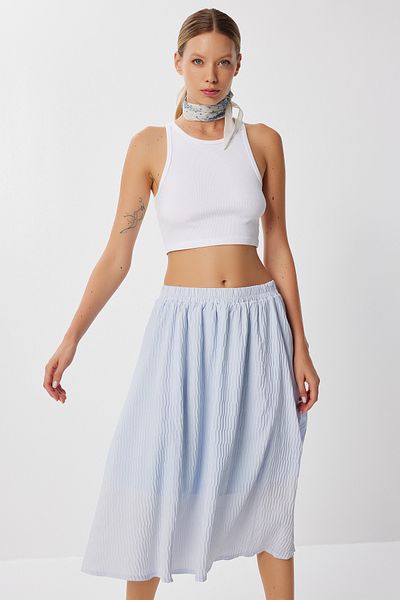 Lovelyİstanbul Textured Flared Woven Skirt Lyy0117 Sky Blue