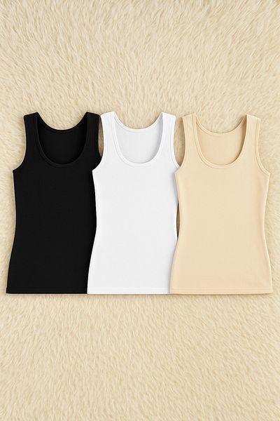 QKK Women's Modal Cotton Lycra Extra Piping Thick Strap 3-Piece Undershirt Q6K6K0T3Ka