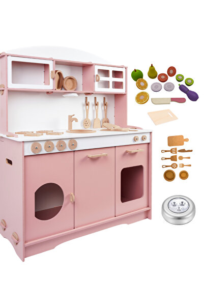 HOBBY HOUSE Pembe Şef Mutfak Ahşap 25 Parça Hediye ve 1 Adet Led