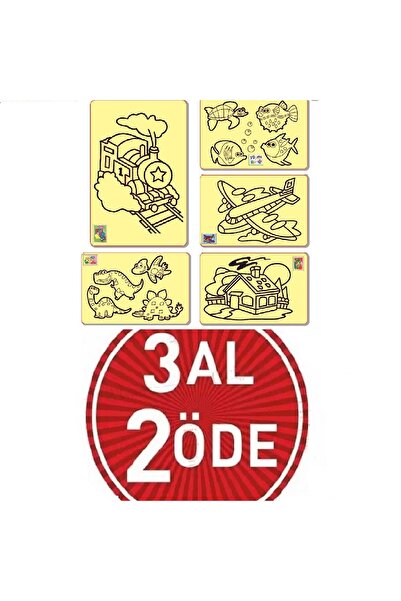 W-Design 3 Al 2 Öde 5 Adet Büyük Boy Kaliteli Kum Boyama Seti, A4 Boyutunda Renkli Kumlu Set-2