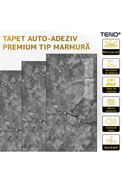 Teno Set of 80x Premium 3D Teno® Marble Wallpaper, coverage area 14.4 sq m, 30x60 cm, black grey