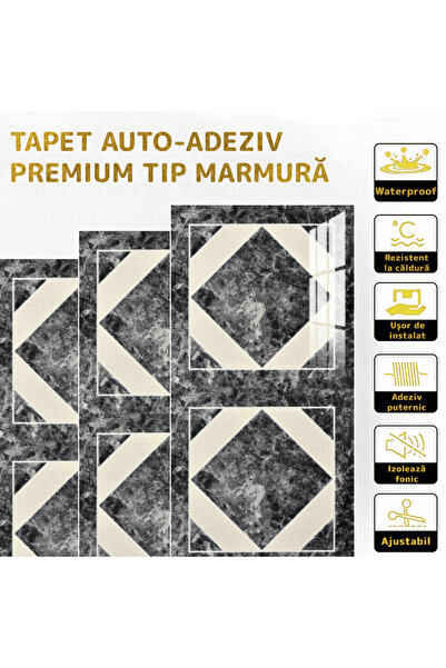 Teno Set of 90x Premium 3D Marble Wallpaper Teno®, coverage area 16.2 sq m, 30x60 cm, gray