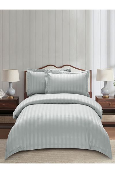 Donetella 4-Piece Hotel Striped Duvet Cover Set, Single Size 170x230 cm, Microfiber, Without Filler