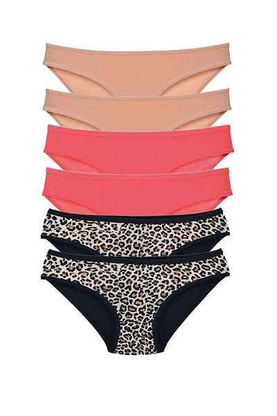 PRATİKOBA 6 Pieces Lycra Women's Slip Panties Leopard Skin Fuchsia