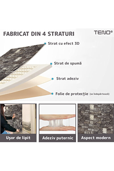 Teno Set of 80x 3D Brick Wallpaper Teno®, coverage area 42.4 sq m, 70x77 cm, brown/gray