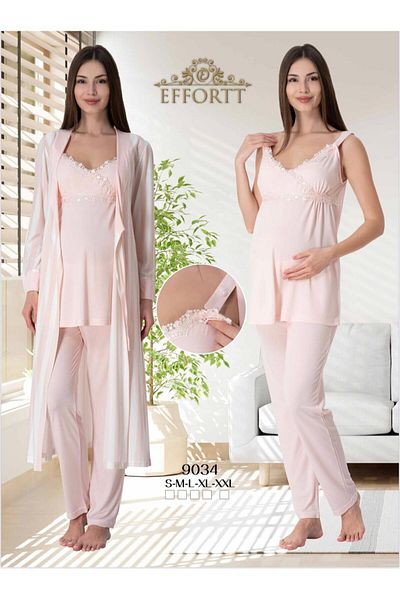 EM&FA TEKSTİL Pregnant Maternity Pajama Set with Robe